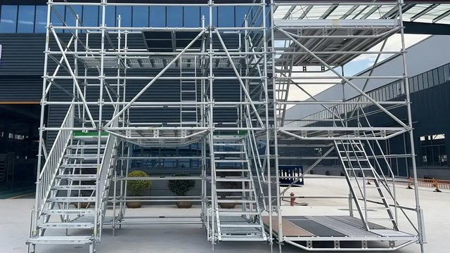 Ringlock scaffolding system tower with stairs and working platforms