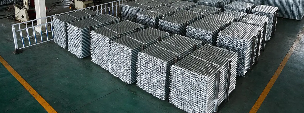 Bundles of hot dip galvanized steel planks ready for shipment